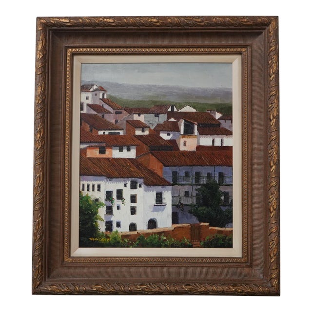 Maison Artist Signed Mediterranean Oil Painting on Canvas For Sale