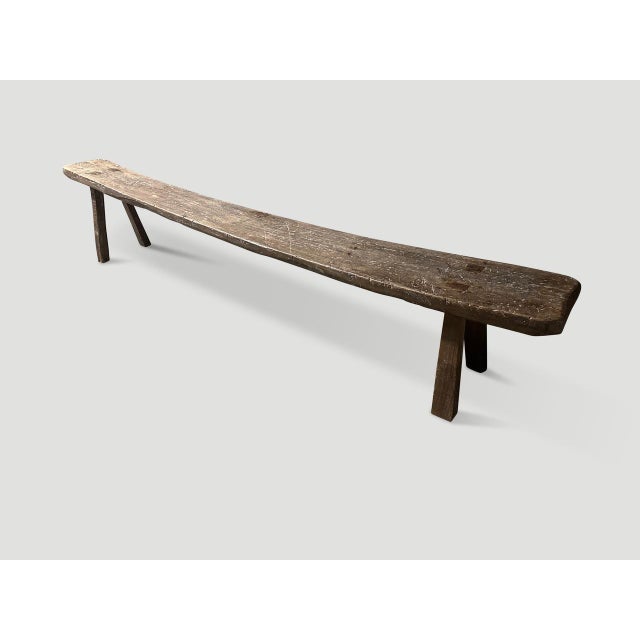 Andrianna Shamaris Wabi Sabi Long Teak Wood Bench For Sale - Image 4 of 5