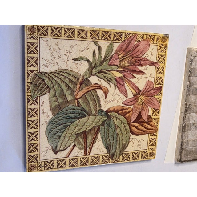 Pair of Antique English Botanical Tiles For Sale - Image 13 of 14