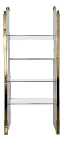 Hollywood Regency Acrylic and Brass Shelf, 1980s