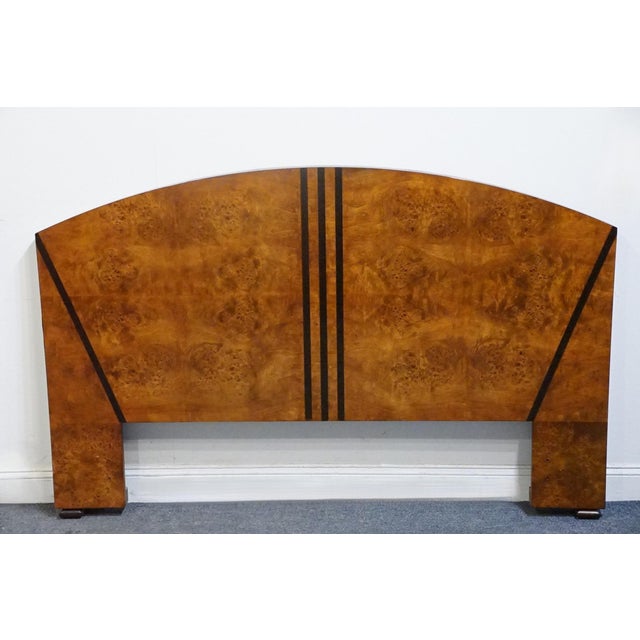 Late 20th Century Hickory White Briar Collection Burled Walnut Contemporary Modern / Art Deco Queen Size Headboard 35512-35 For Sale - Image 5 of 6