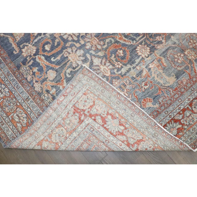 Persian Blue Persian Antique Bibikabad Room 19th Century Rug - 9'2" x 11'10" For Sale - Image 3 of 10
