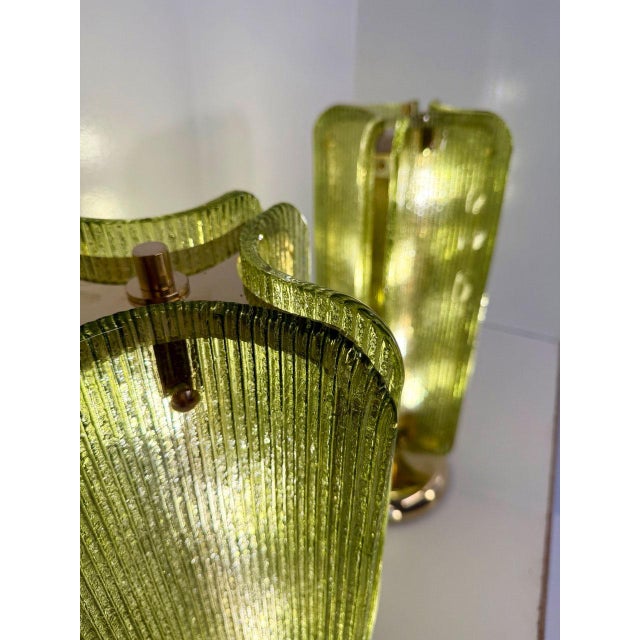 Murano Glass Table Lamps in Ribbed Green Glass and Brass, 2000s, Set of 2 For Sale - Image 10 of 18