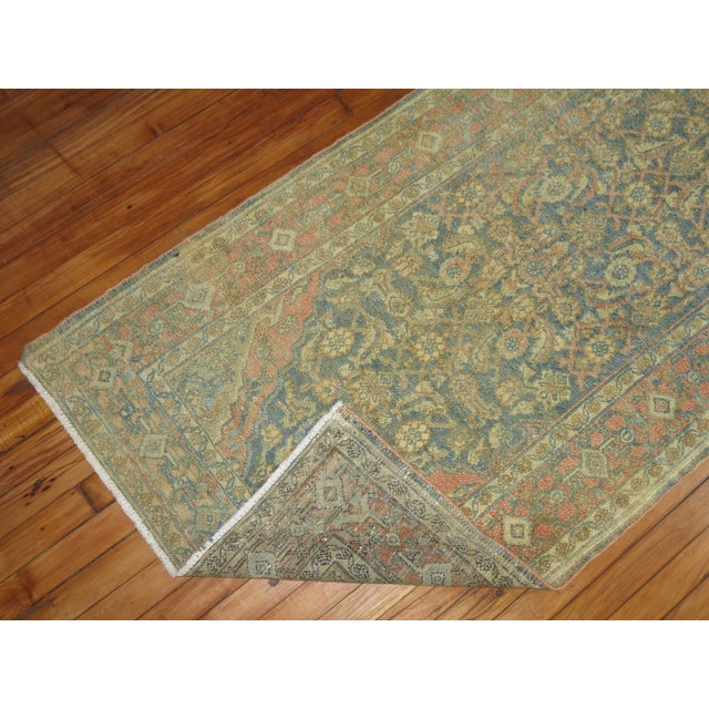 American Light Blue Peach Border 17 Foot Antique Runner, 2'10'' X 17'1'' For Sale - Image 3 of 10
