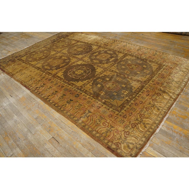 Early 20th Century Central Asian Chinese Khotan Carpet 6'3" x 10' - 191 x 305 Antique Allover Geometric Wool Hand Knotted...