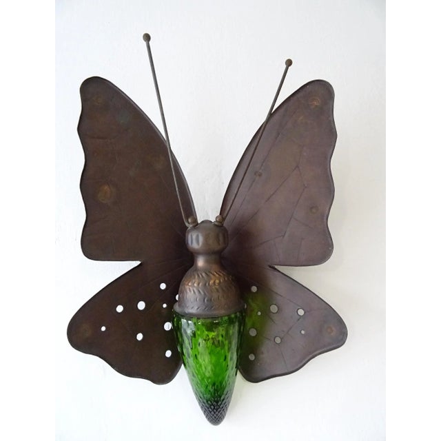 Midcentury Big Italian Rare Butterfly Detailed Green Glass Body Sconce For Sale - Image 12 of 12
