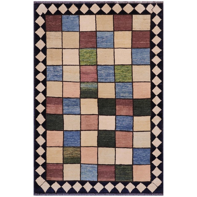 Modern Gabbeh Beige/Black Wool Rug - 4'0'' X 5'4'' For Sale - Image 10 of 10