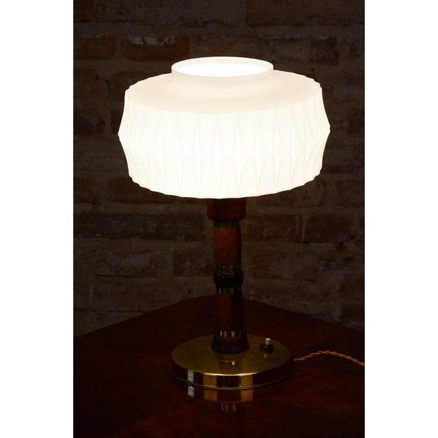 Mid-Century Table Lamp in Walnut, Brass and Glass, Czech, 1960s For Sale - Image 11 of 13