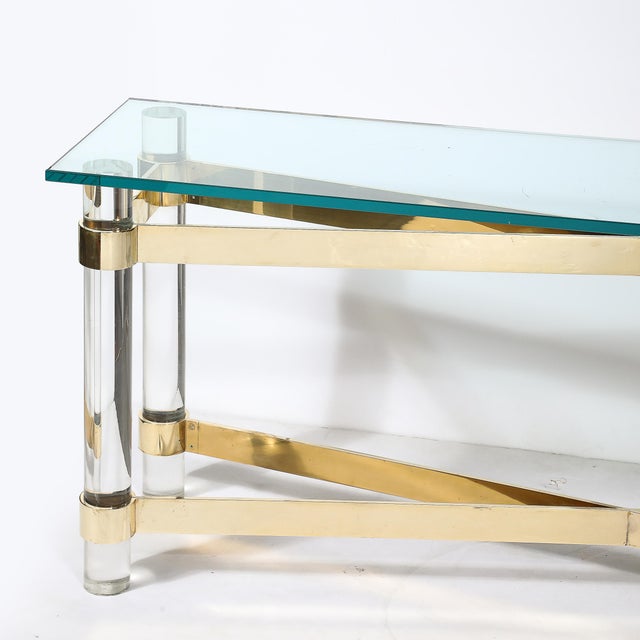 Mid-Century X Form Polished Brass & Lucite Console Table by Karl Springer For Sale In New York - Image 6 of 14