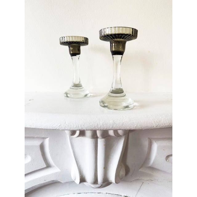 Art Deco Pair of Early 20th Century Art Deco Glass Candlestick Holders For Sale - Image 3 of 9