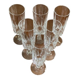 Late 20th Century Vintage Crystal Champagne Flutes- Set of 6 For Sale