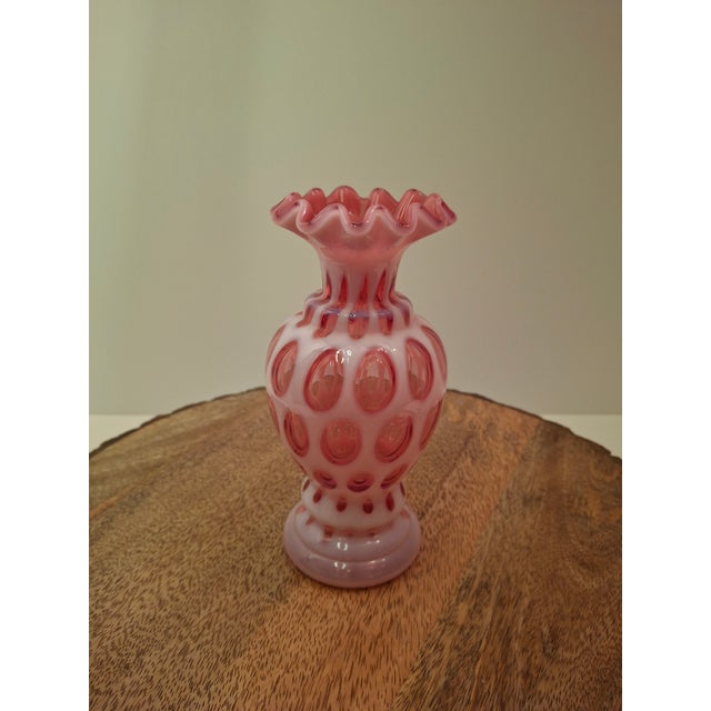 Victorian Cranberry Opalescent Coin Spot Vase Northwood Glass 6" Ruffled Rim Antique Eapg For Sale - Image 13 of 18