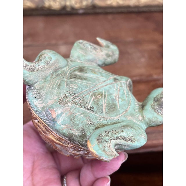 Gold Vintage Hand Carved and Hand Painted Wooden Turtle Figurine For Sale - Image 8 of 11