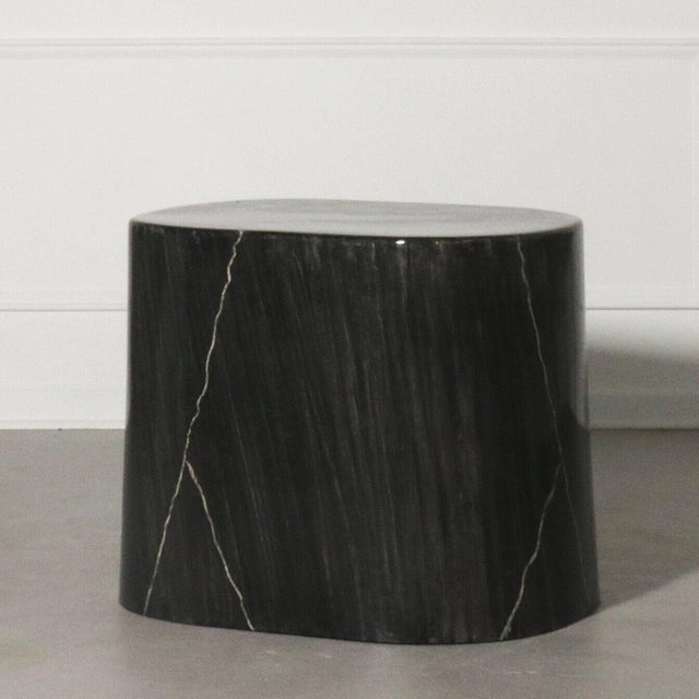 Striking lacquered faux marble side table. Generously sized. Circa 1970’s. Wonderful vintage condition. 26”W x 20”D x 22”H