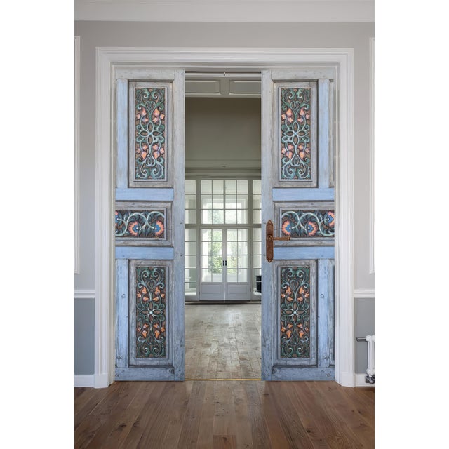 Mediterranean Hand-Carved Door in Distressed Blue With Ornate Floral Panels Custom Size Interior/Exterior For Sale - Image 18 of 18