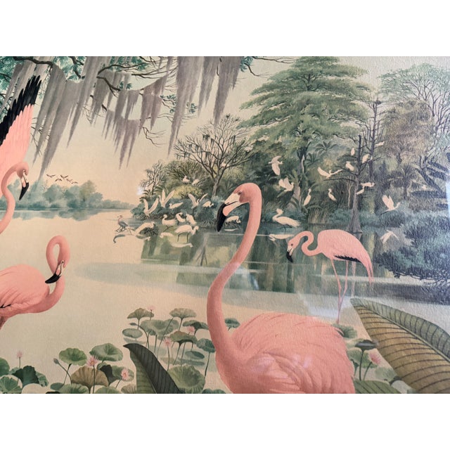 Vintage Mid-Century Flamingo Lithograph in Original Windsor Mode Mirrored Frame by Robert Stein & Co. & Illinois Moulding Co. For Sale - Image 11 of 12