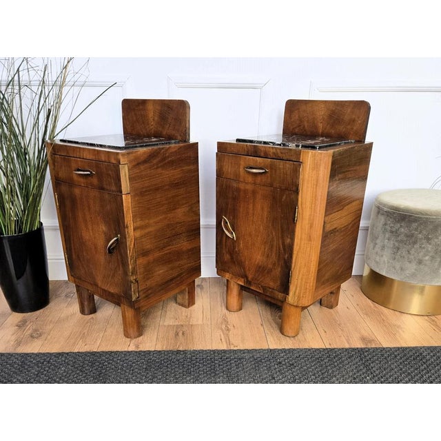 Black Italian Art Deco Nightstands in Burl Walnut, 1940s, Set of 2 For Sale - Image 8 of 10