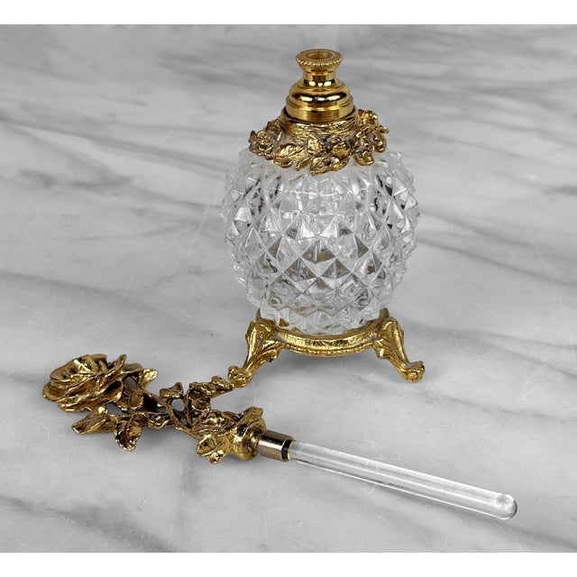 Vintage Victorian Gold Ormolu Crystal Vanity Perfume Bottle For Sale - Image 4 of 9