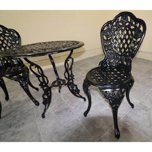 Mid 20th Century American Cast Iron Rose Garden Bistro Set, Table and Two Chairs, 3 Pieces For Sale - Image 11 of 18