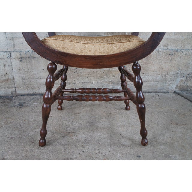 Late 19th Century Antique Victorian Stomps Burkhardt Mahogany Curule Saddle Seat Armchair For Sale - Image 12 of 12