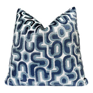 Blue Groove 22x22 Velvet Pillow With Feather Down Insert For Sale