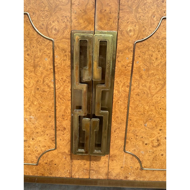 1970s Hollywood Regency Burlwood & Brass Greek Key Credenza, Attributed to Mastercraft For Sale - Image 10 of 10