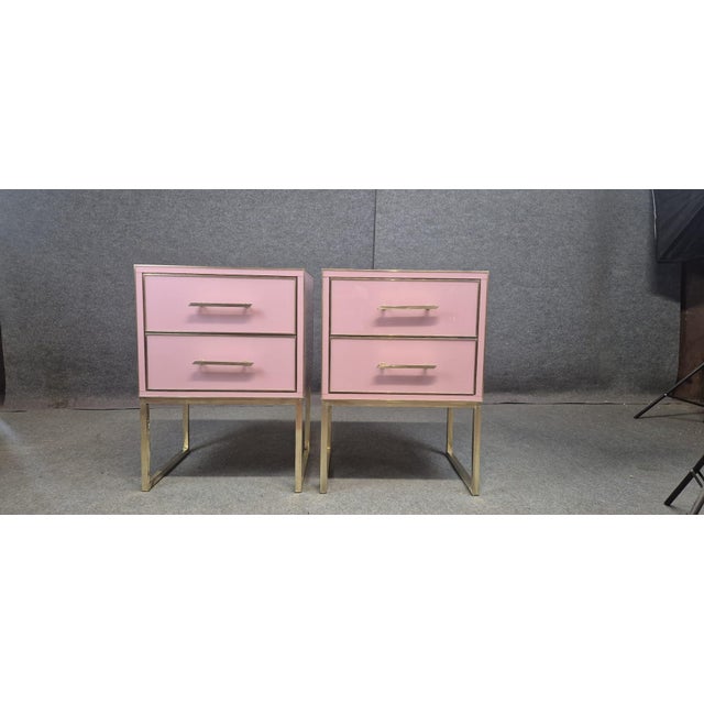 Contemporary Pink Murano Glass and Brass Bedside Tables from Justfurnituress SRL, Set of 2 For Sale - Image 3 of 18