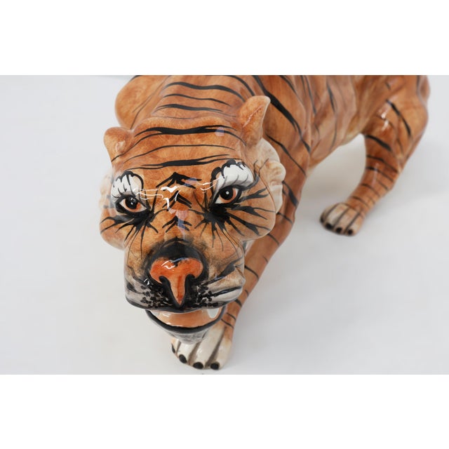 Ceramic Hollywood Regency Italian Ceramic Tiger Sculpture, 1950s For Sale - Image 7 of 11