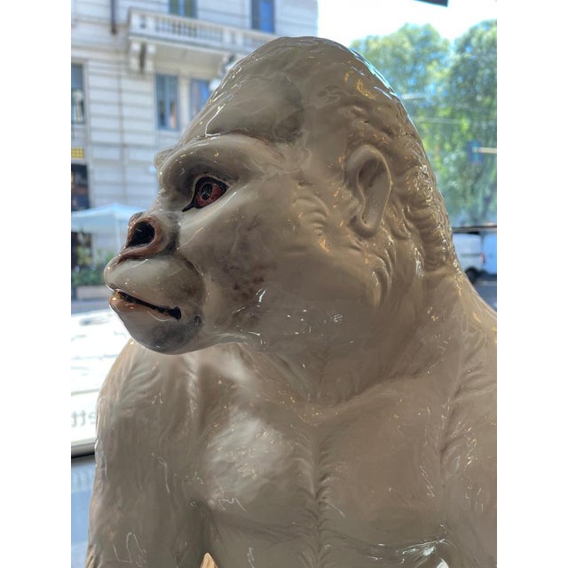 White Seated Gorilla Sculpture in White Ceramic by Ronzan, 1950s For Sale - Image 8 of 18