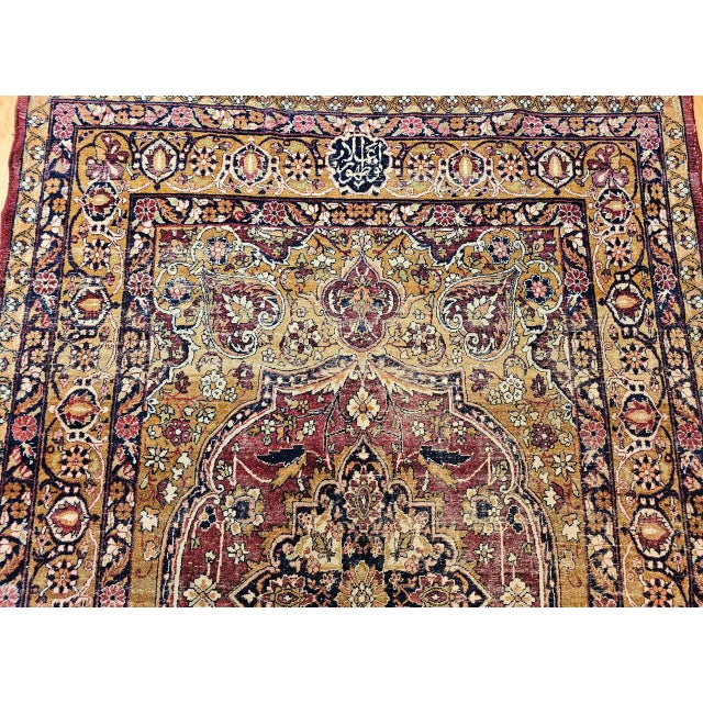 19th Century Persian Kerman Lavar Rug, Hand-Knotted Wool & Silk, Floral Pattern, Gold & Red, 4x6 For Sale - Image 9 of 16