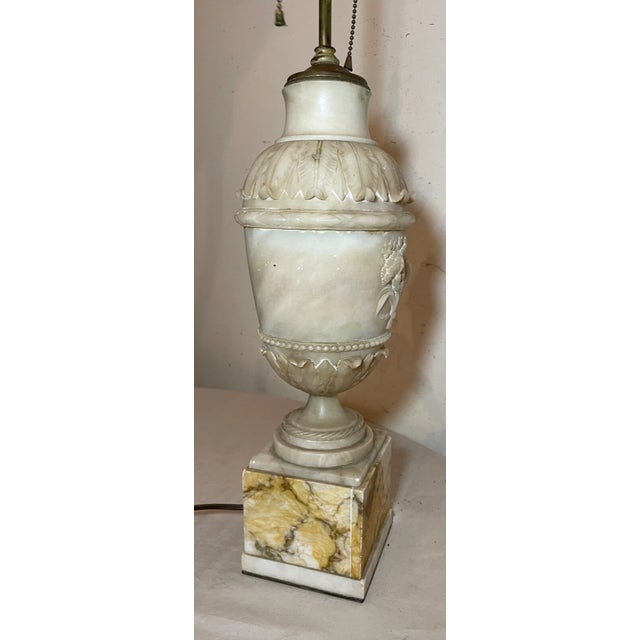 Alabaster Large Antique Hand Carved Alabaster Stone Marble Urn Flower Electric Table Lamp For Sale - Image 8 of 18