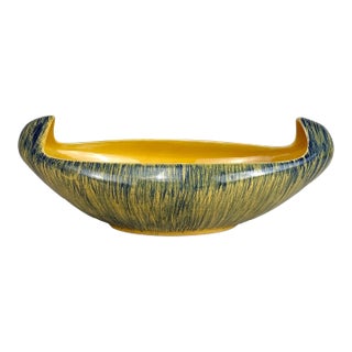 Mid-Century Polish Pottery Yellow & Blue Gondola Centerpiece Bowl For Sale