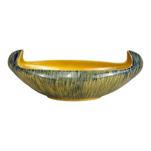 Mid-Century Polish Pottery Yellow & Blue Gondola Centerpiece Bowl