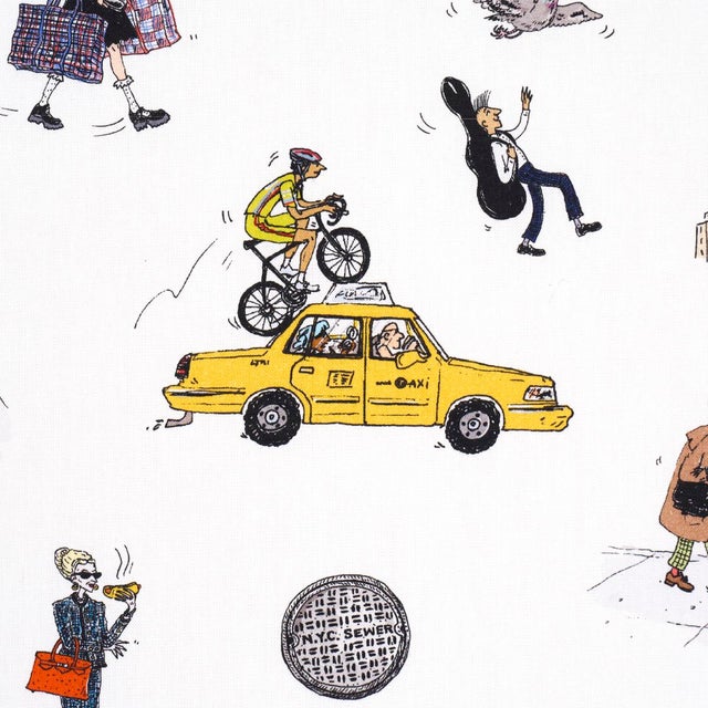 Contemporary SAMPLE - Schumacher x The New Yorker Joana Avillez's Street Scenes Fabric In Multicolor On White For Sale - Image 3 of 5