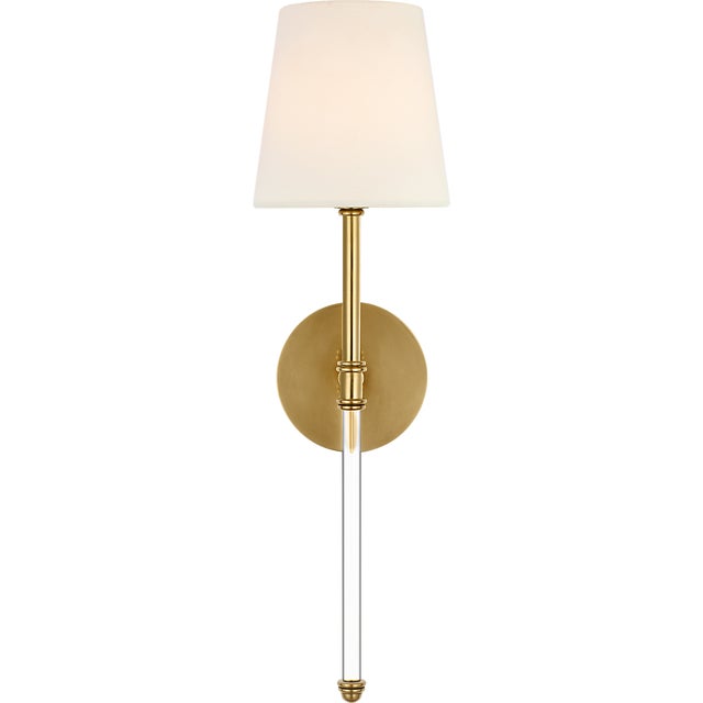 Metal Suzanne Kasler for Visual Comfort Signature Camille 20" Cordless Sconce in Hand-Rubbed Antique Brass with Linen Shade For Sale - Image 7 of 14