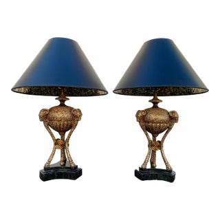 Vintage Ram Goat Table Lamps- Pair For Sale