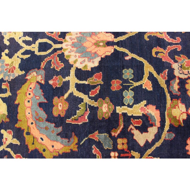 Antique Persian Sultanabad Carpet in Navy Blue Background and Rose Red Border 10'5 X 13' For Sale - Image 16 of 18