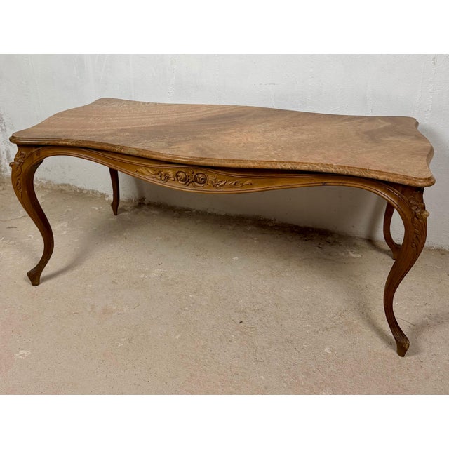 French Louis XV Style Coffee Table with Marble Top, Mid-20th Century For Sale - Image 9 of 13