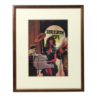 Vintage 1982 Watercolor Painting Live Band at Chicago Blues Bar by Kurt Sala For Sale