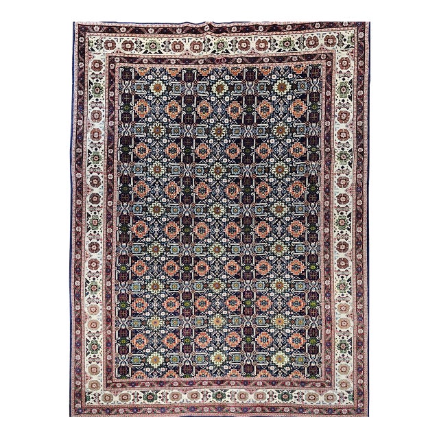 Vintage Persian Tabriz Afshan Rug, Hand-Knotted Wool, Allover Caucasian Shirvan Pattern, Navy & Ivory, 7x10 For Sale