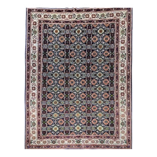 Vintage Tabriz Afshan Rug, Hand-Knotted Wool, Allover Caucasian Shirvan Pattern, Navy & Ivory, 7x10 For Sale