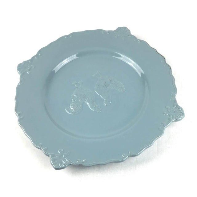 2010s Blue Ceramic Rooster Plate For Sale - Image 5 of 10