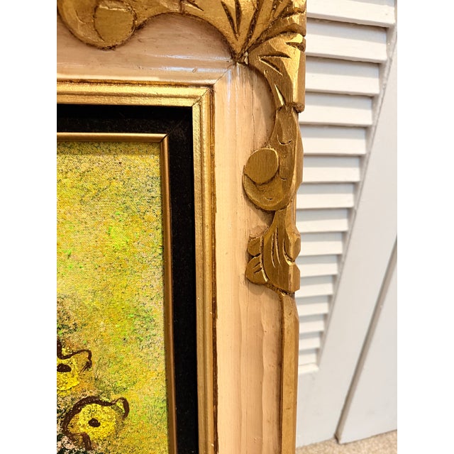 Monumental Mid-Century Impasto Floral Painting in Original Solid Carved Wood Hollywood Regency Frame For Sale - Image 10 of 12