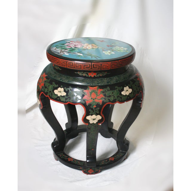 Chinoiserie 1970s Vintage Chinese Ebonized Cloisonne Top Garden Seat For Sale - Image 3 of 8
