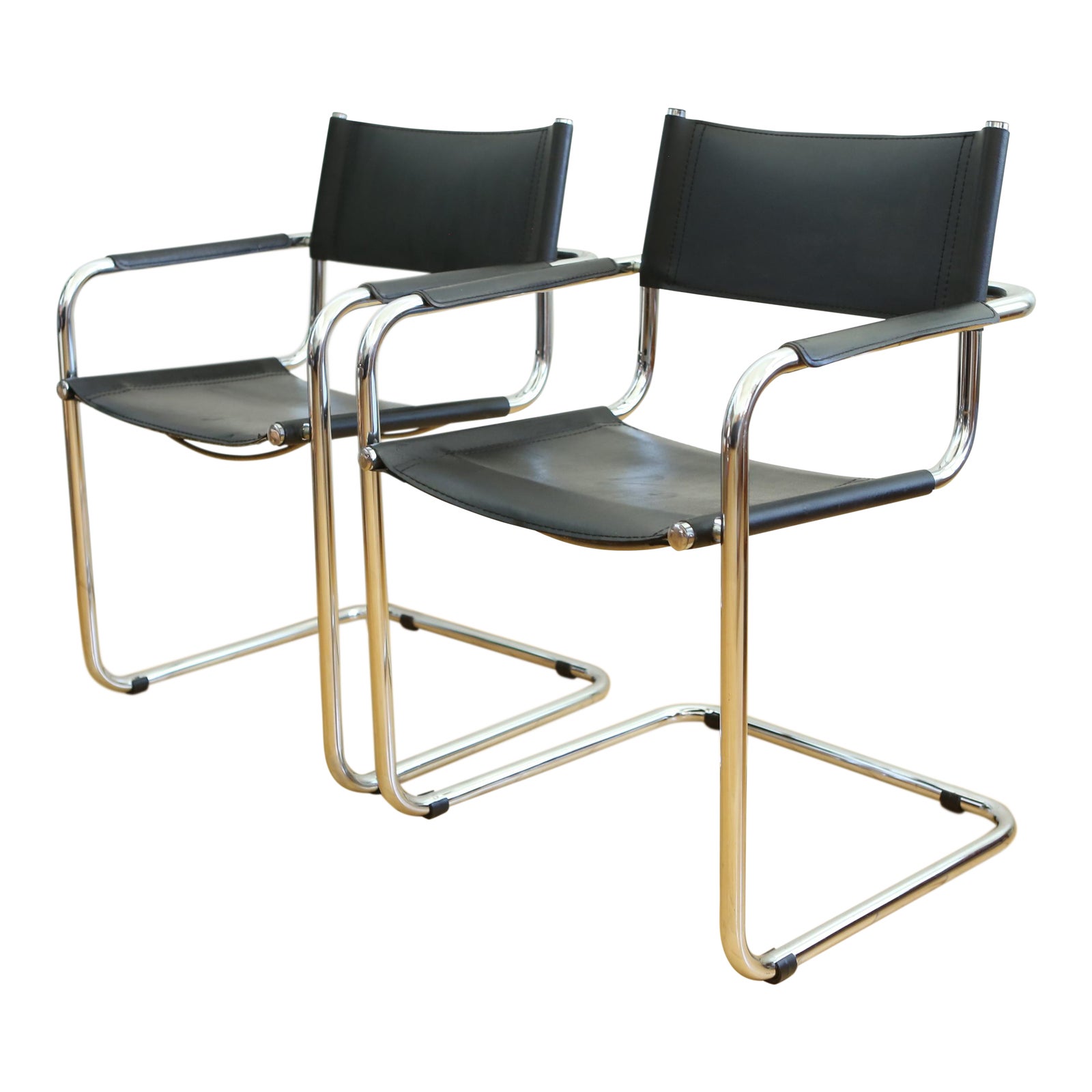 Mart Stam S34 Chrome & Black Leather Chairs Pair Chairish