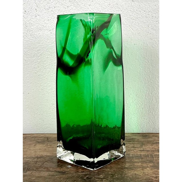 Vintage Polish Emerald Glass Tall Vase For Sale - Image 12 of 12