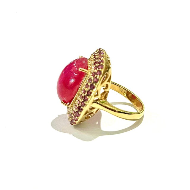 Art Deco Bochic “Capri” Vintage Ruby & Pink Sapphire Ring Set 18K Gold & Silver For Sale - Image 3 of 10