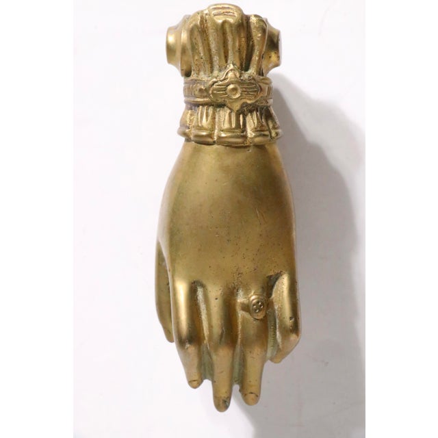 Metal Antique Victorian Brass Hand Door Knocker For Sale - Image 7 of 11