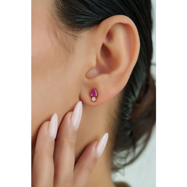 Not Yet Made - Made To Order 1ct Natural Ruby & Diamond Toi Et Moi Stud Earrings in 14k Yellow Gold- 2 Pieces For Sale - Image 5 of 15