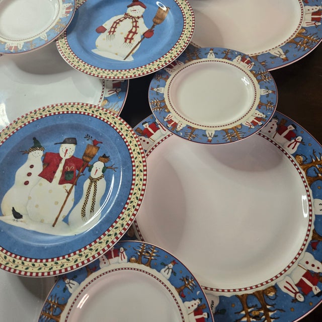 Vintage Debbie Mumm Snowman Holiday China- Set of 20 For Sale - Image 13 of 18